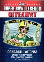 2011 Topps Super Bowl Legends Giveaway Redeemed #SBLG10 Aaron Rodgers