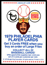 1979 Team Issue Philadelphia Phillies Burger King #23 Checklist