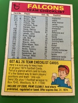 1974 Topps Team Checklists #1 Atlanta Falcons