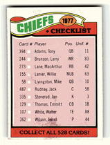 1977 Topps Base Set #212 Chiefs Checklist