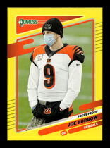 2021 Donruss No Helmet Photo Variation Press Proof Yellow #211 Joe Burrow