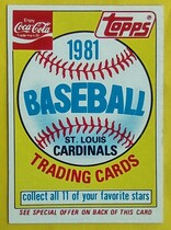 1981 Topps Coca-Cola Team Sets #NNO Cardinals Ad Card
