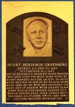 1965 Baseball Hall of Fame Gold Plaque Postcards 1965-2015 #1956 Hank Greenberg