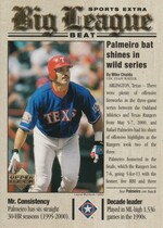 2001 Upper Deck Big League Beat #BB20 Rafael Palmeiro
