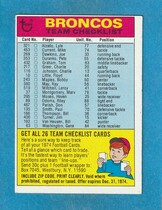 1974 Topps Team Checklists #8 Denver Broncos
