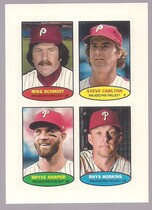 2023 Topps Heritage 1974 Topps Stamps #74BS-29 Mike Schmidt|Steve Carlton|Bryce Harper|Rhys Hoskins