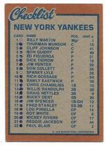 1978 Team Issue New York Yankees Burger King #NNO Checklist