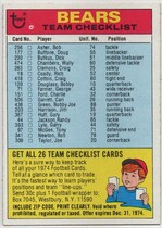 1974 Topps Team Checklists #4 Chicago Bears