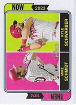 2023 Topps Heritage Then and Now #TAN-1 Kyle Schwarber|Mike Schmidt