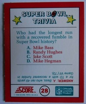 1990 Score Super Bowl Trivia #28 Super Bowl Trivia