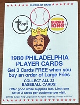 1980 Topps Philadelphia Phillies Burger King #NNO Checklist