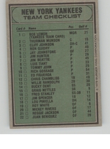 1977 Team Issue New York Yankees Burger King #NNO Checklist