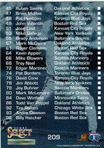 1994 Score Select #209 AL Team Checklist