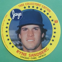 1986 MSA Jays Potato Chip Discs #NNO Ryne Sandberg
