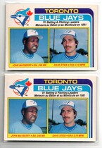1982 O-Pee-Chee OPC Base Set #53 Blue Jays Leaders