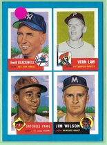 1992 Topps Bazooka Quadracard 53 Archives #18 Ewell Blackwell|Vern Law|Satchel Paige|Jim Wils