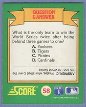 1991 Score World Series Trivia (Green Backs) #58 Q&