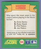 1991 Score World Series Trivia (Green Backs) #64 Q&