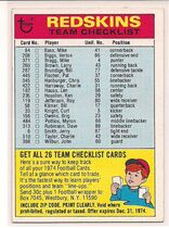 1974 Topps Team Checklists #26 Washington Redskins