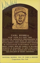 1965 Baseball Hall of Fame Gold Plaque Postcards 1965-2015 #1947 Carl Hubbell