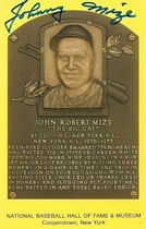 1965 Baseball Hall of Fame Gold Plaque Postcards 1965-2015 #1981 Johnny Mize